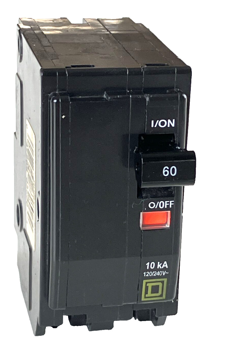 Square D Circuit Breaker QO 60A 2 pole 120/240VAC 10kA Yellow «D» QO260 used