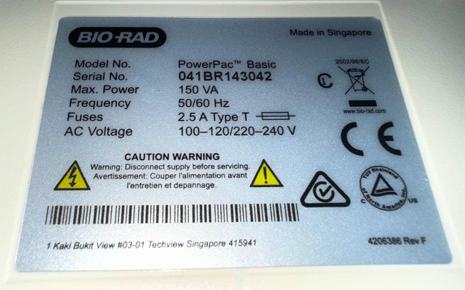 Bio-Rad PowerPac Basic Electrophoresis Power Supply w/Invitrogen Mini Tank