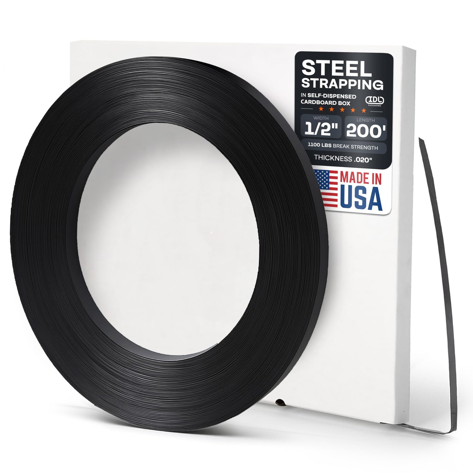 IDL Packaging – MAL12.200 1/2 x .020 x 200′ Mini Steel Strapping Coil, 1100 lbs.