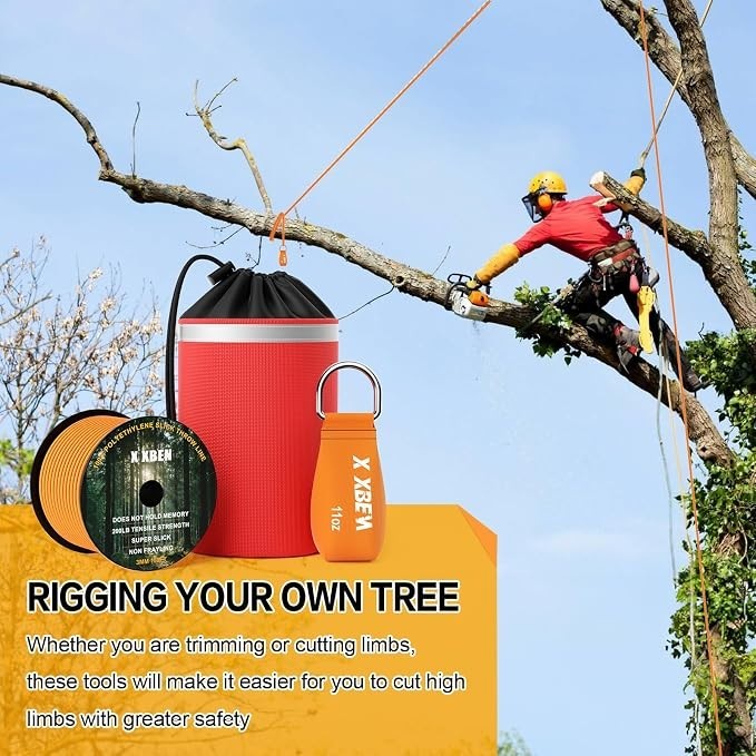 XBEN Arborist Throw Line Kit – 150ft Slick Rope 150FT Rope with 9 Oz Throw Bag