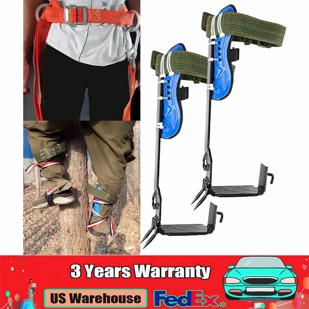 Tree/Pole Climbing Spike Set Safety Belt Rope Lanyard w/ Carabiner 2 Gear Hook