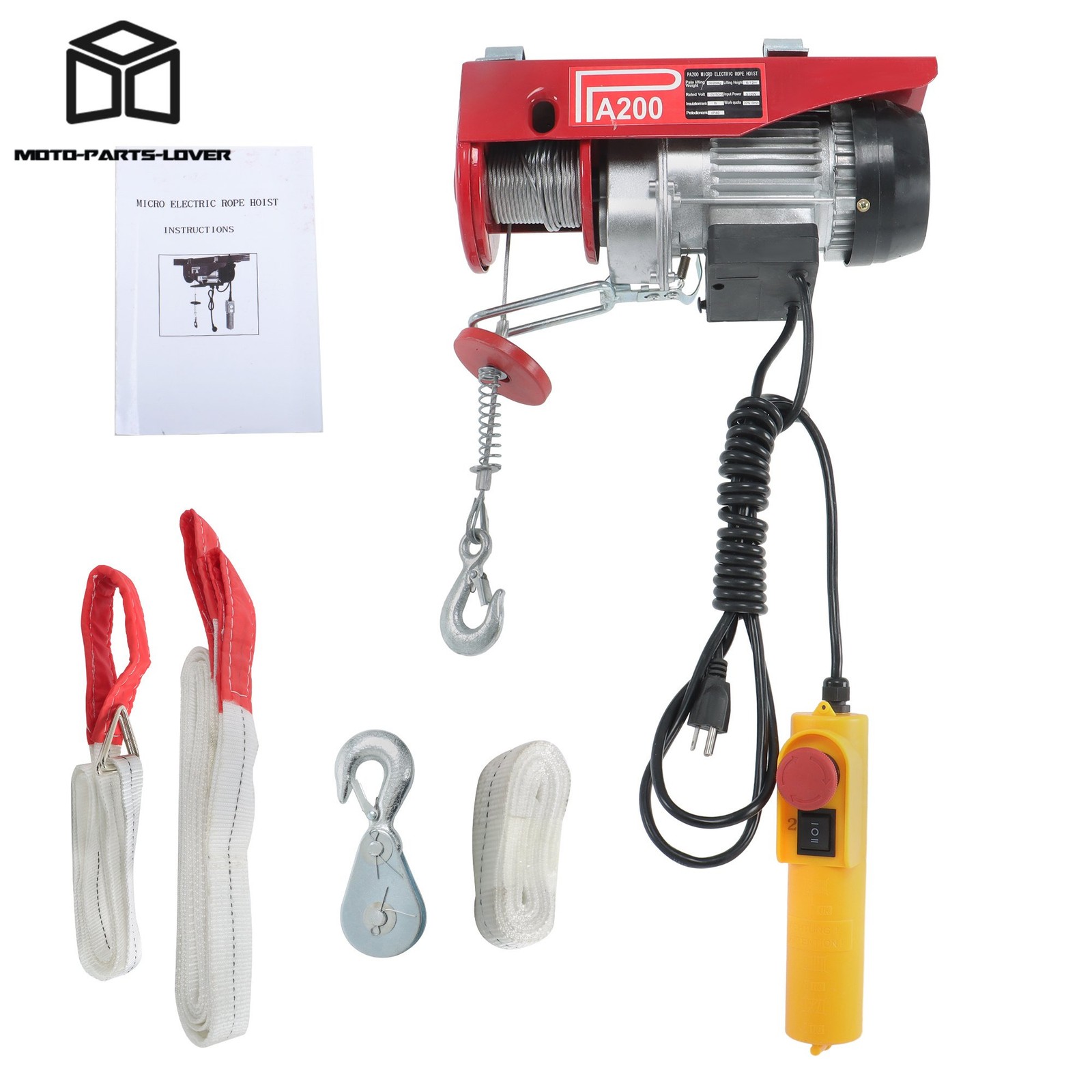 440lbs/200kg Mini Electric Hoist Single/Double Slings 6.6ft Wired Remote Control