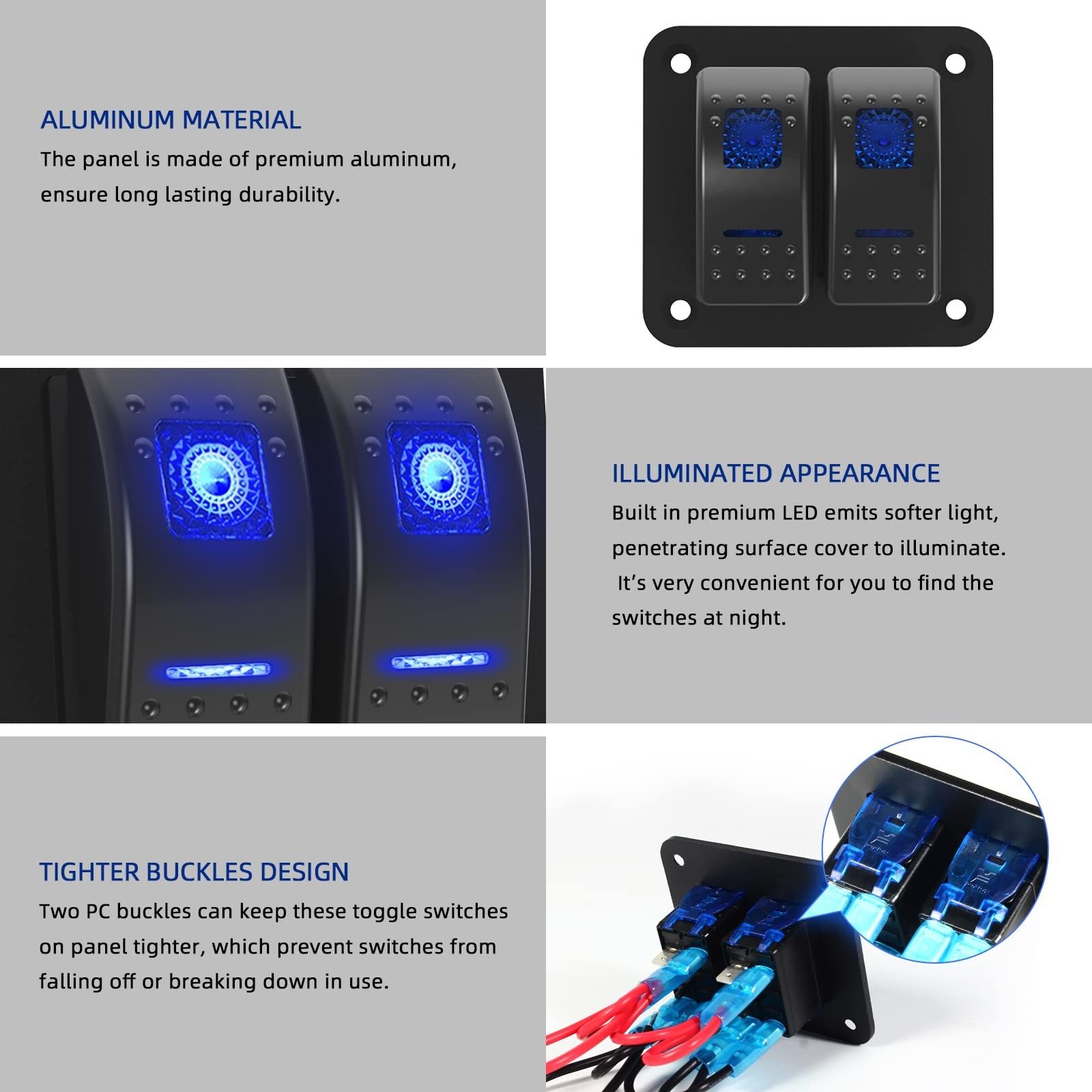 Switch Panel 2 Gang Aluminum Toggle Switch, Waterproof 12V/24V Marine Rocker …
