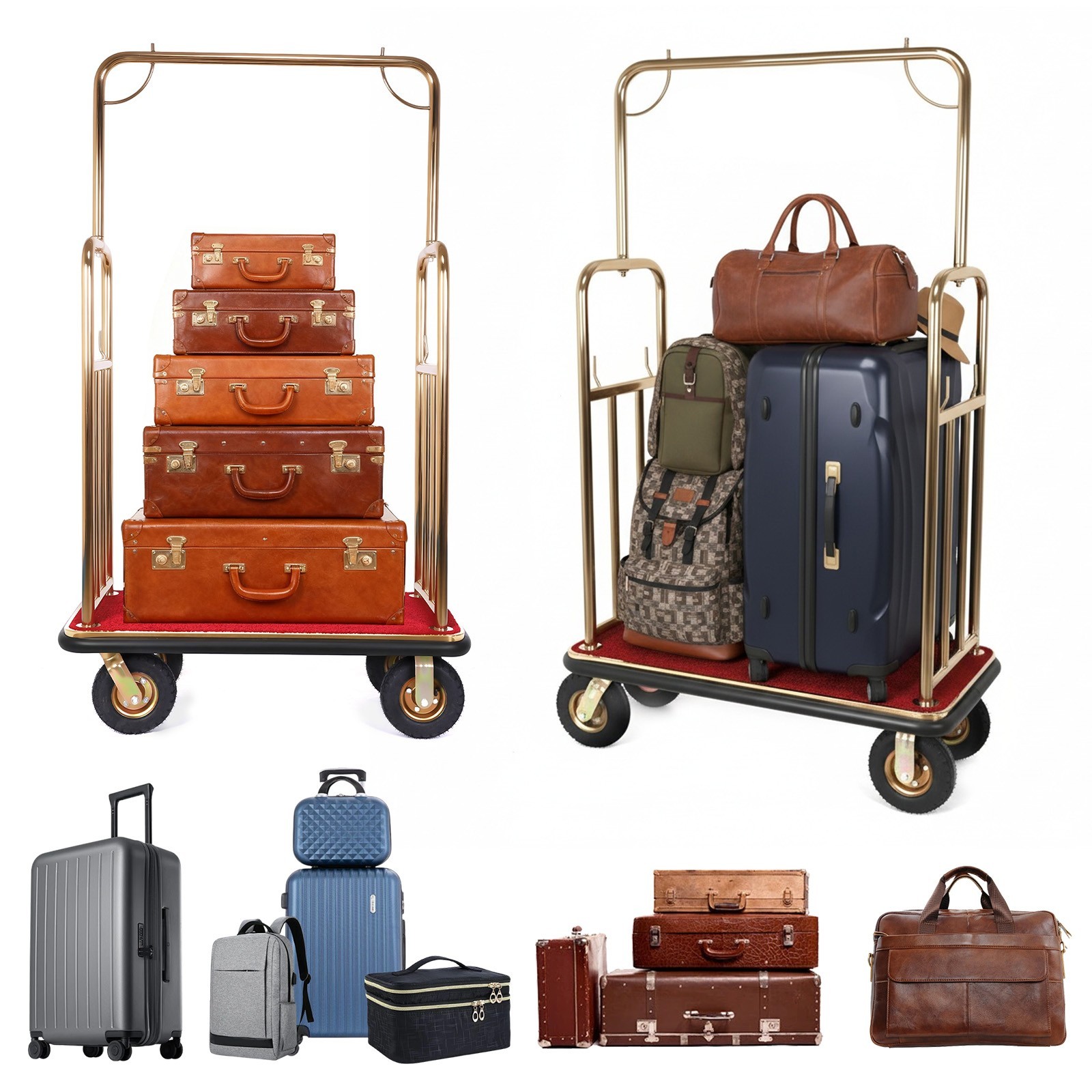 Hotel Luggage Cart 1200 lbs Capacity Stainless Steel Bellman Cart with 8″ Wheels