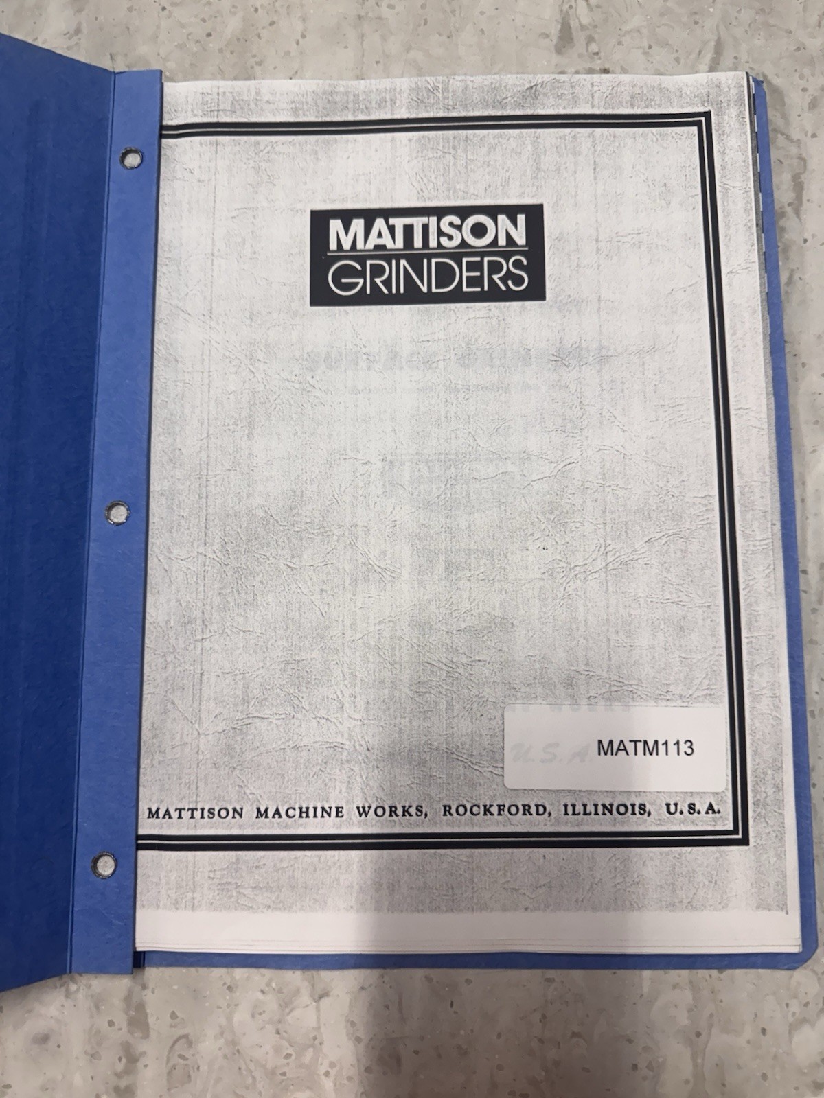 Mattison Surface Grinder MatM113 And MatM114 Parts Catalog