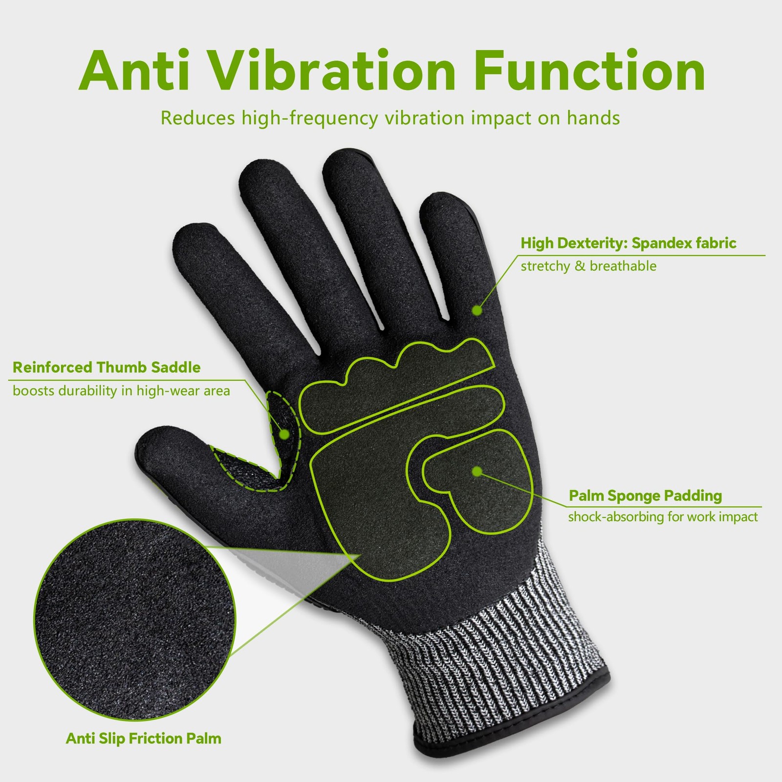 Impact Reducing Work Gloves for Men – ANSI Cut Level A5 with TPR Knuckle Guar…