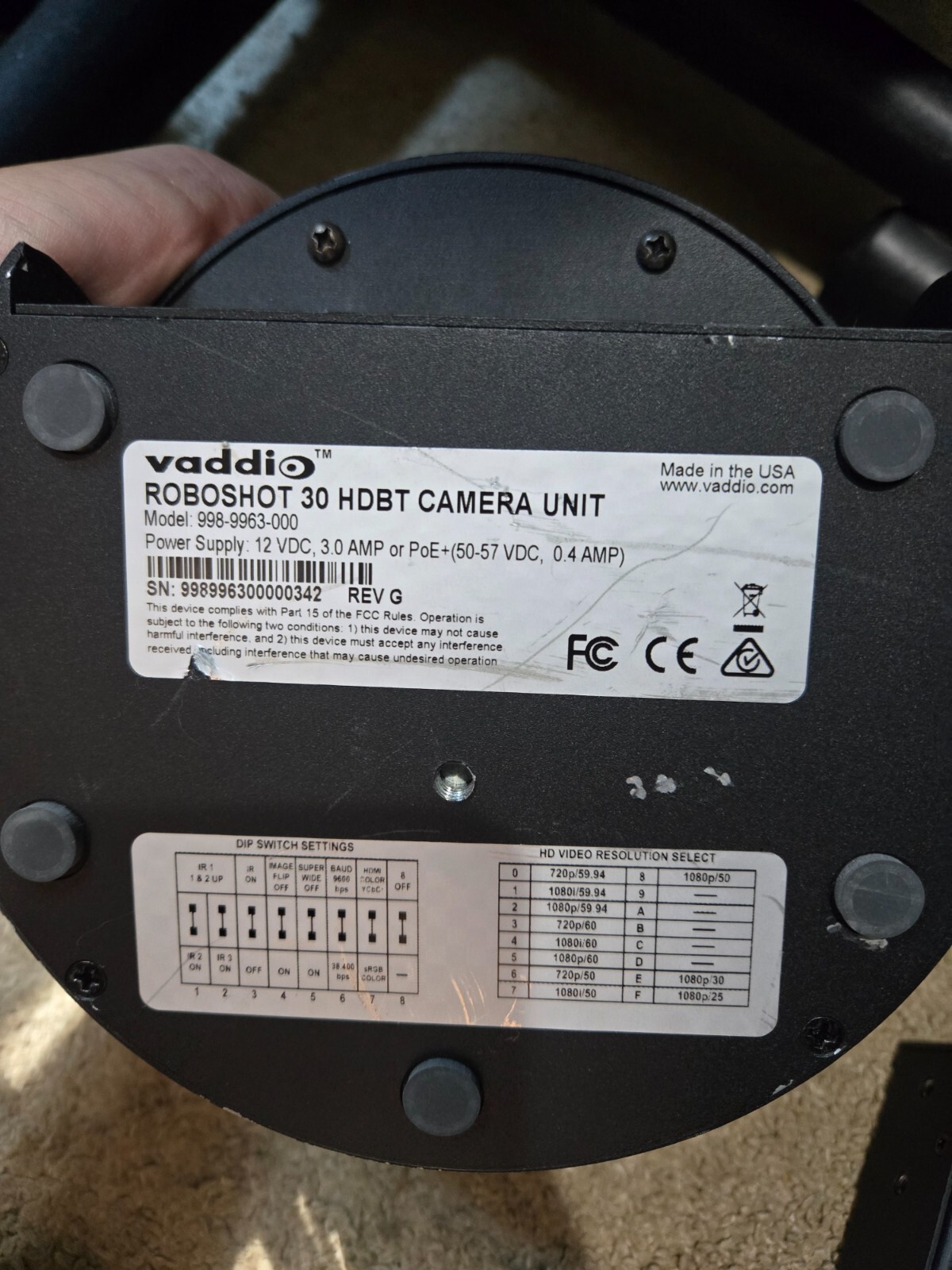 Vaddio ROBOSHOT 30 HDBT Camera PTZ Model 998-9963-000 with OneLink HDMI