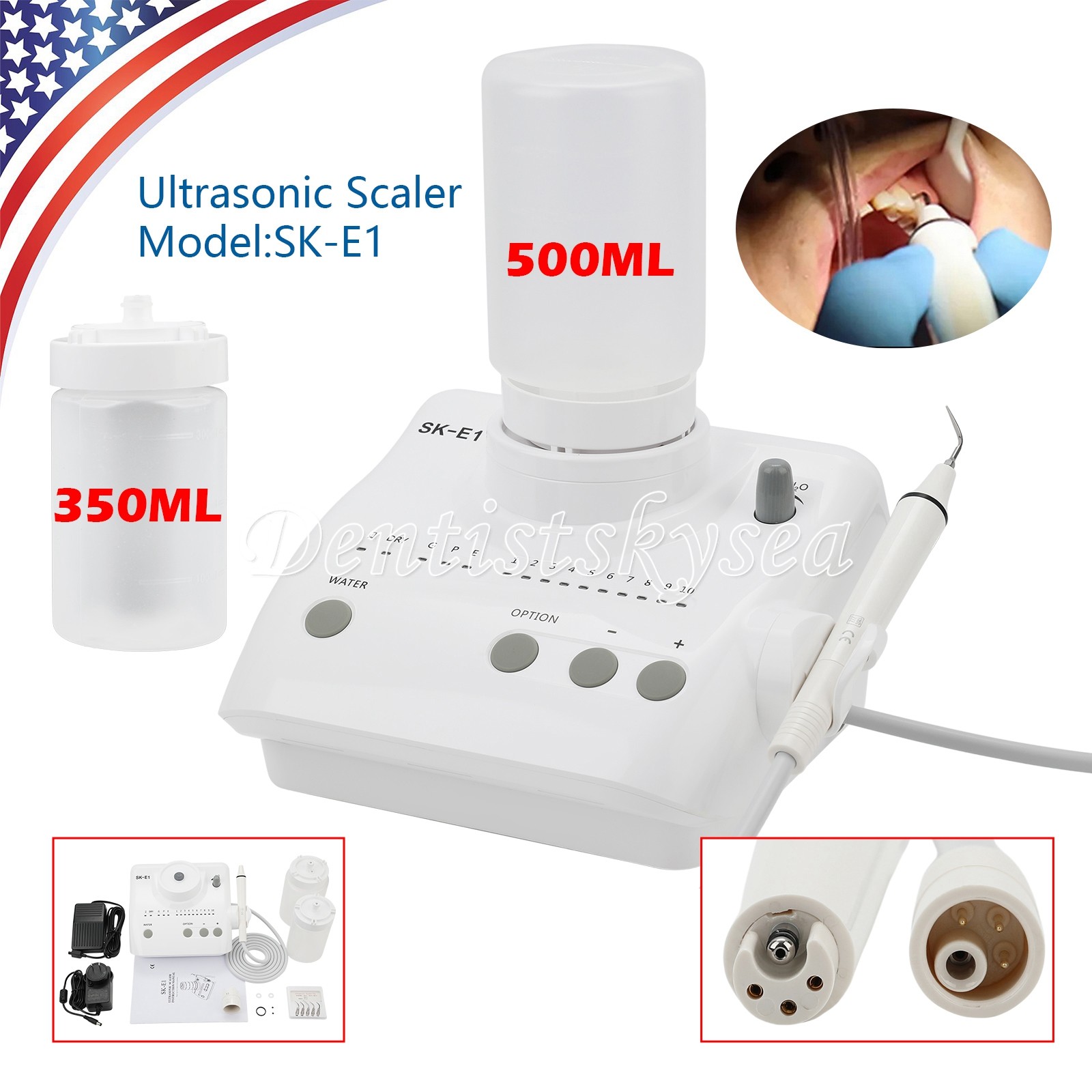 SKYSEA Dental Portable Ultrasonic Piezo Scaler 2*Bottles Tips Fit EMS Handpiece