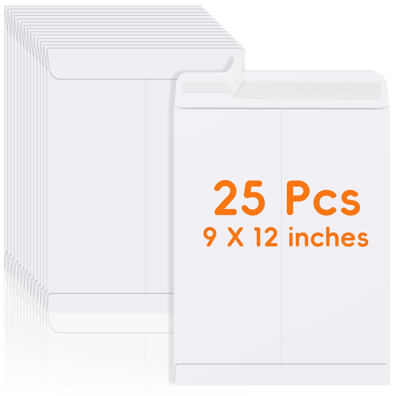 25 Pack Catalog Mailing Envelopes, 9 X 12 Inches Self-Seal White Manilla Envelop