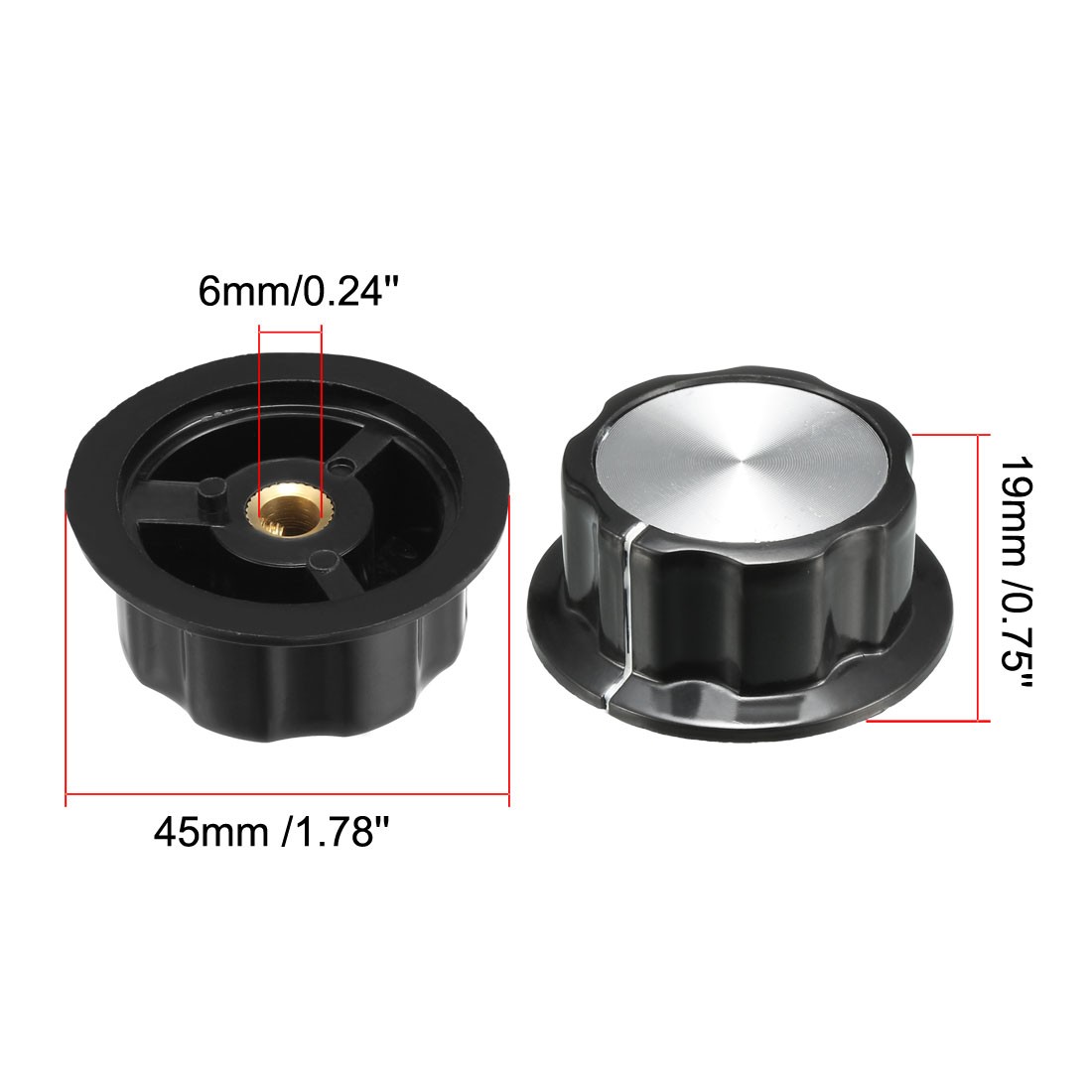 45x19mm Silver Tone Top Potentiometer Volume Control Rotary Knobs 6mm Shaft Hole