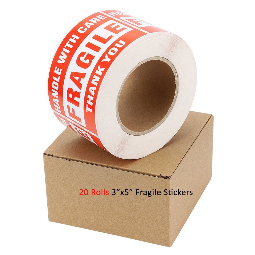 20 Roll 500/Roll 3×5 Fragile Stickers Handle With Care Thank You Shipping Labels