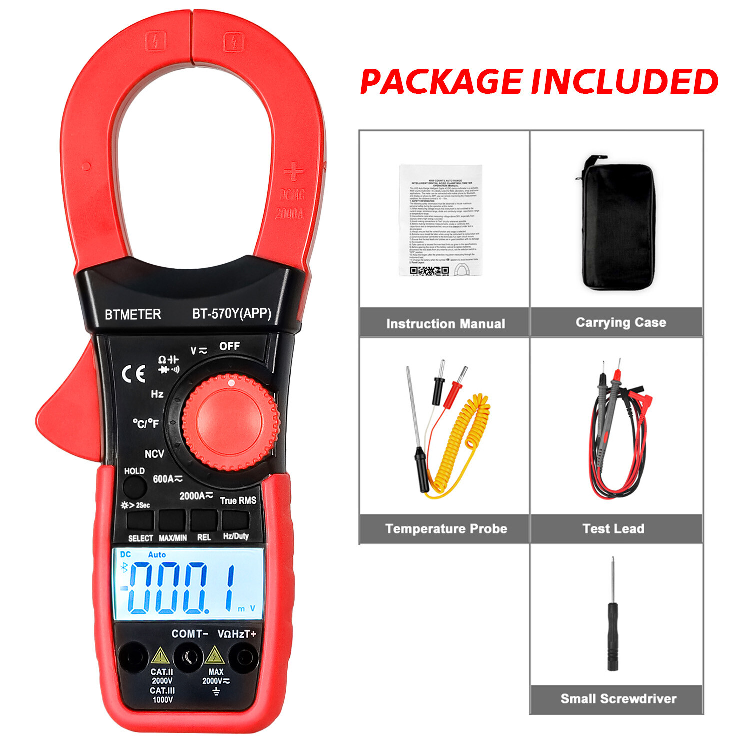 Smart Bluetooth Clamp Meter 570Y-APP w/ Mobile App, True RMS 6000 Counts, NCV US