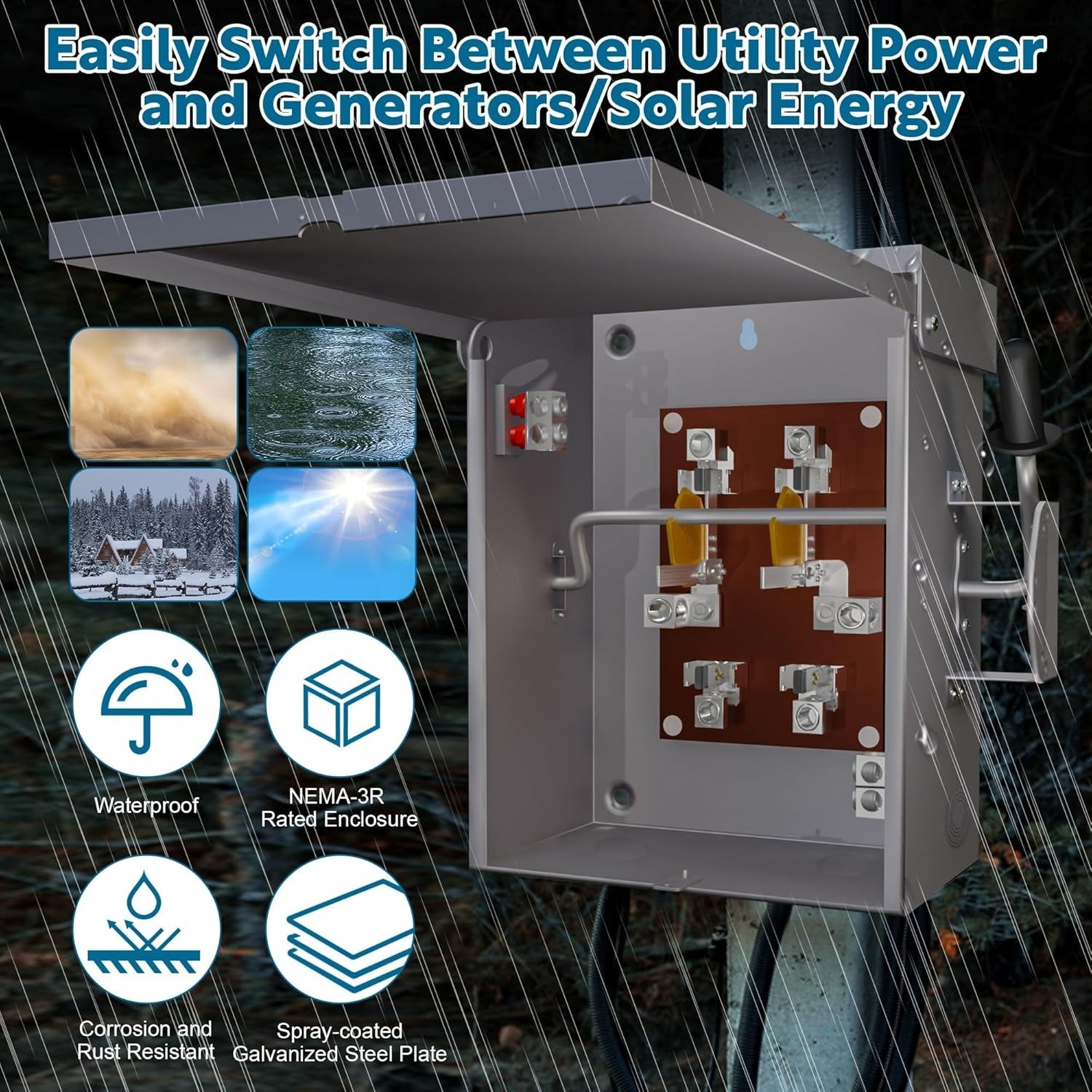 Professional 200 Amp Transfer Switch – Durable, NEMA 3R Rated for Indoor/Outdoor