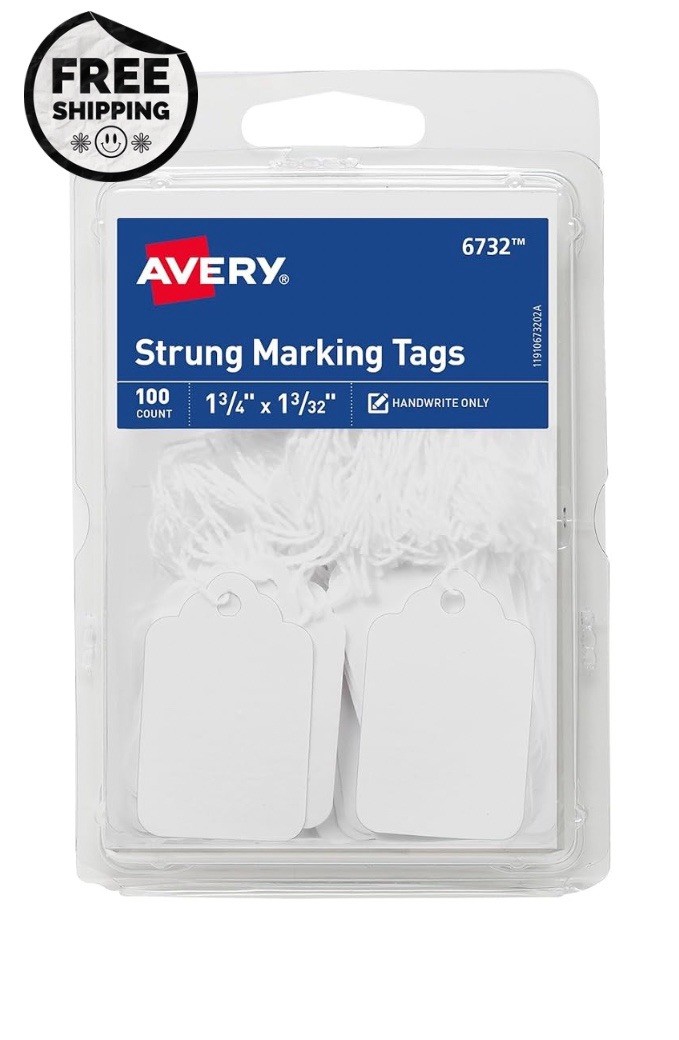 Avery 6732 White Pre-Strung Merchandise Tags 1 3/4 x 1 3/32 in, 1/4 in Hole