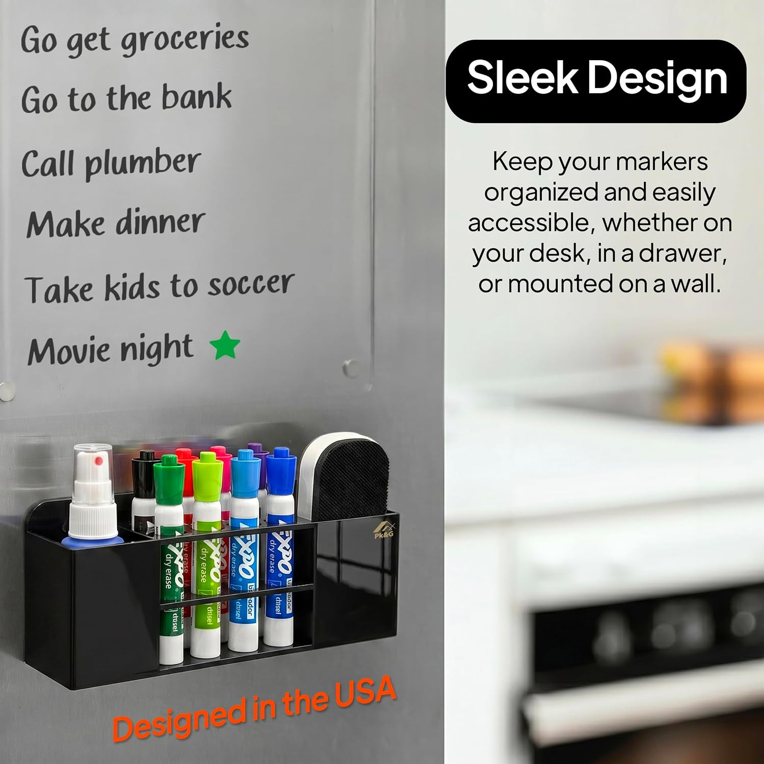 Strong Magnetic Dry-Erase Whiteboard Holder, 8-Slot Acrylic Pen Organizer with G