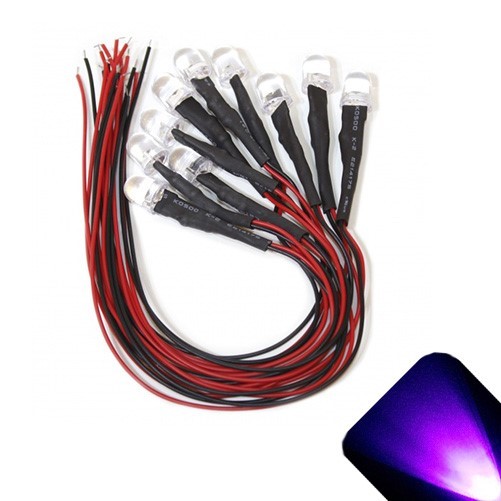 10 x Pre Wired 12v 10mm UV Purple LEDs Prewired 12 volt LED 11v 13v 14v 15v Fish
