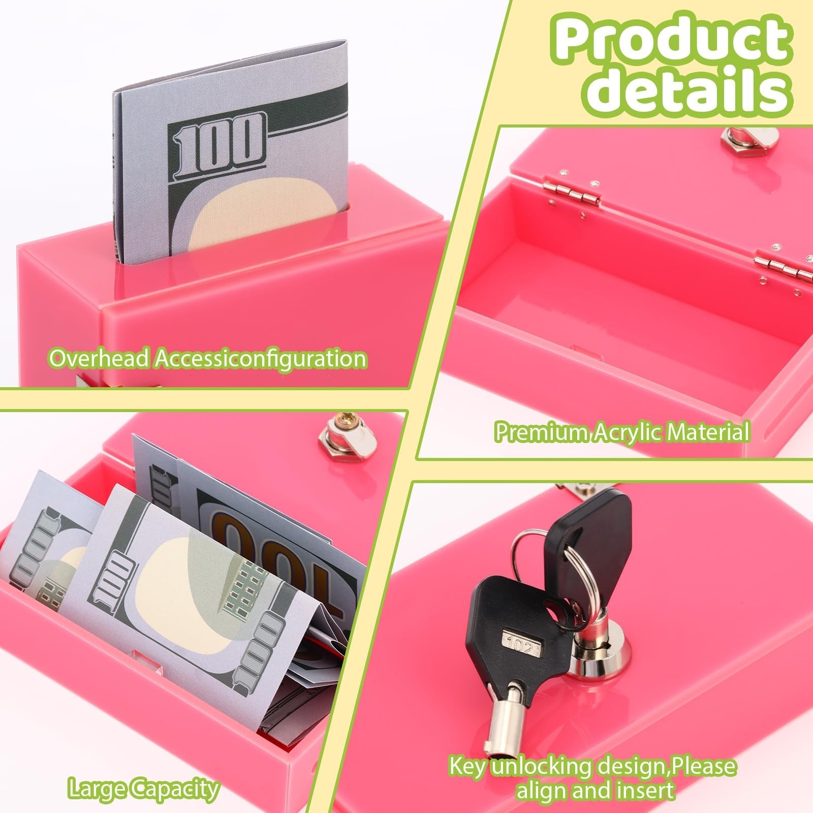 4 Pack Acrylic Cash Box Portable Safe for Gamblers – Pocket Sized Money Storage