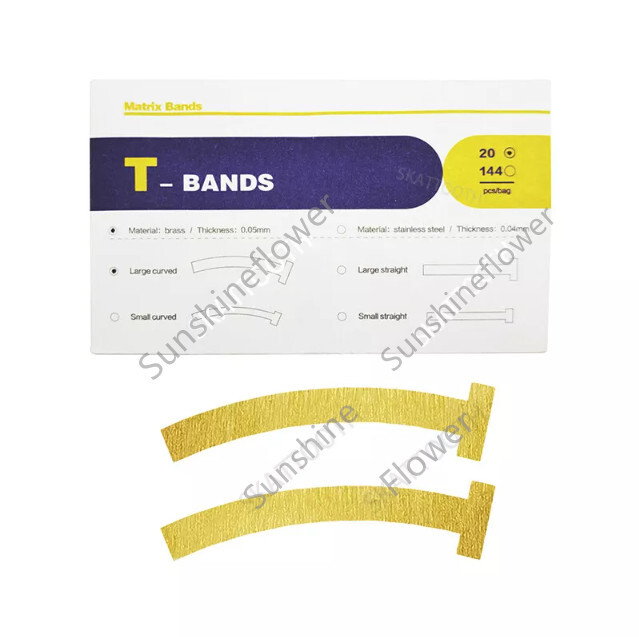 20Pcs/Bag Dental Matrix T-Bands Curved/Straight Brass Tooth Restoration 0.05mm