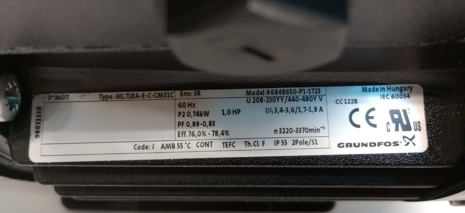 Grundfos CM3-3A-S-A-V-A00VE-A-A-N Centrifugal Pump A-97568363-P2-1748 Base Mount