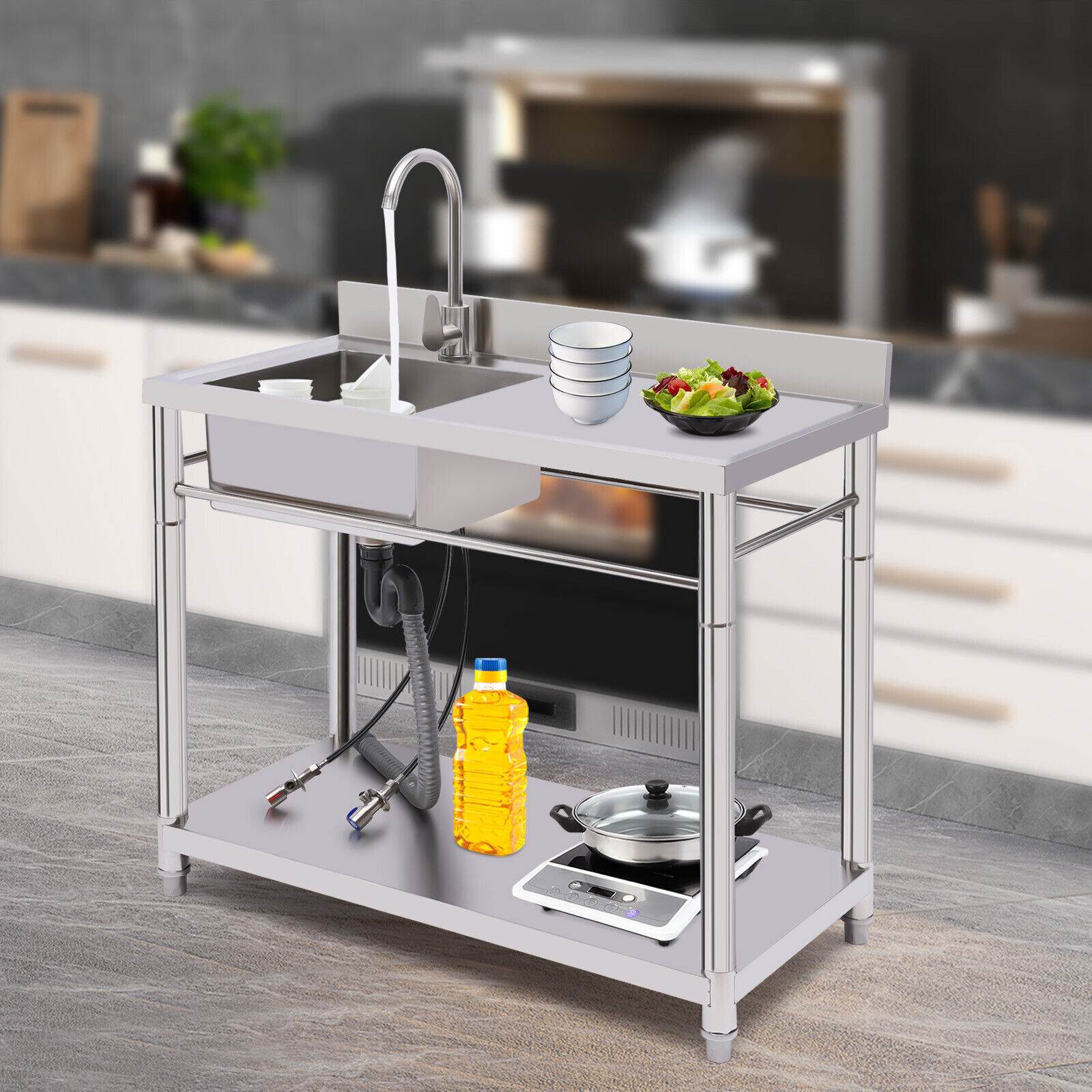 1 Compartment Commercial Sink Kitchen Utility Sink Prep Table Stainless Steel