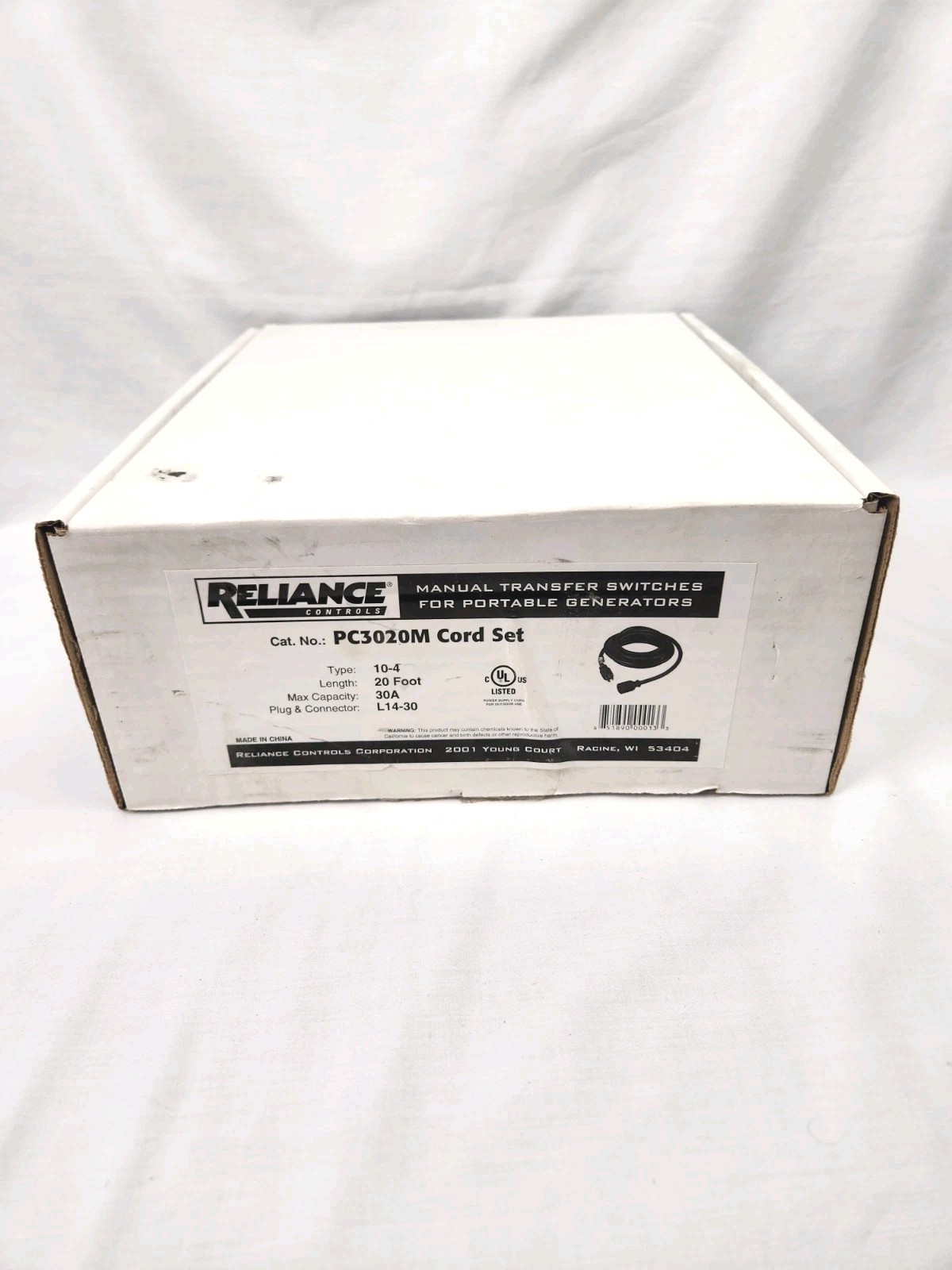 RELIANCE Controls PC3020M Black 7500W 250V 30A Outdoor Generator Cord 20′ L14-30