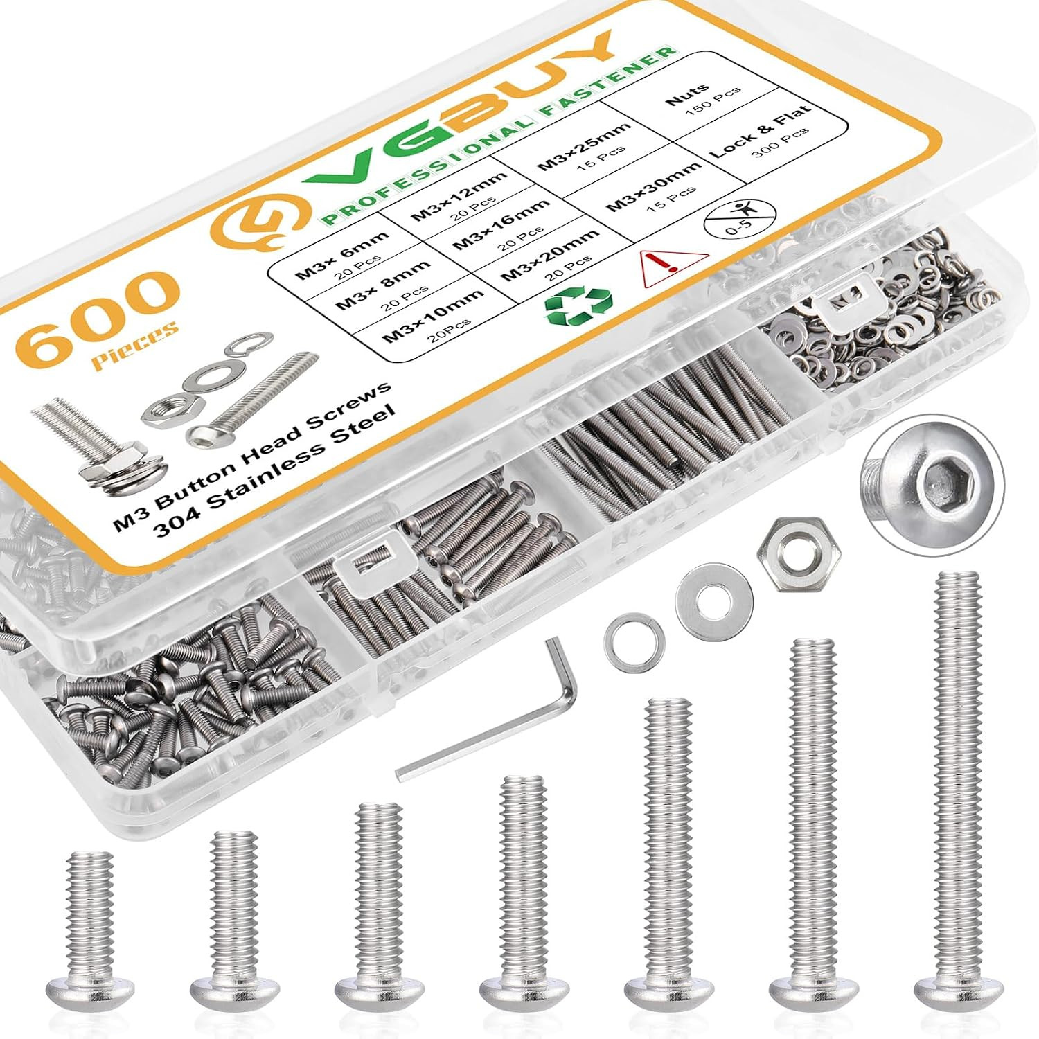 VGBUY 600Pcs M3 Screw Assortment Kit, M3 Screws (8 Sizes 6-30Mm) for 3D Printer