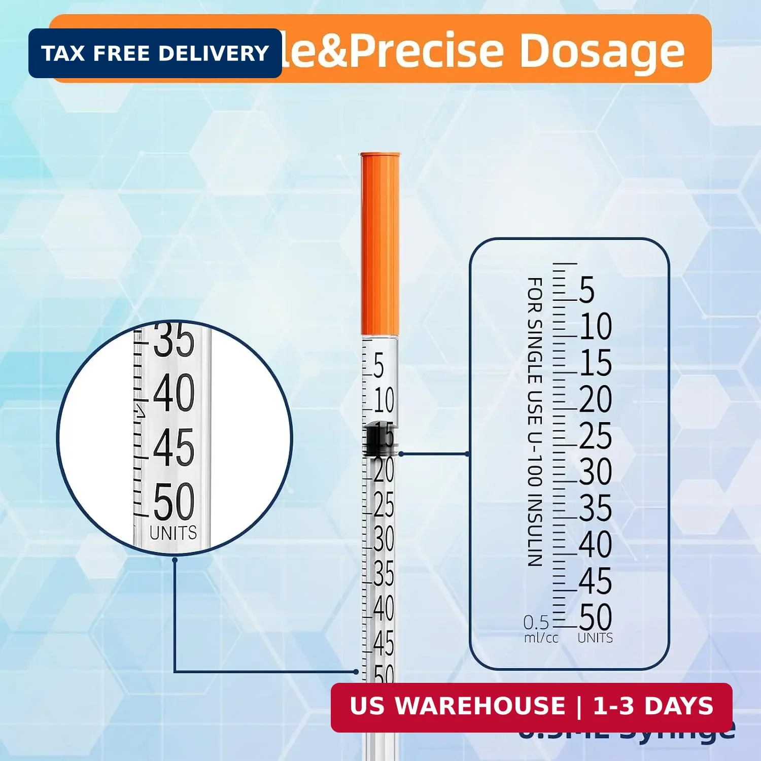 100 PACK 0.5ml/cc 31G 5/16″ 8mm, U-100