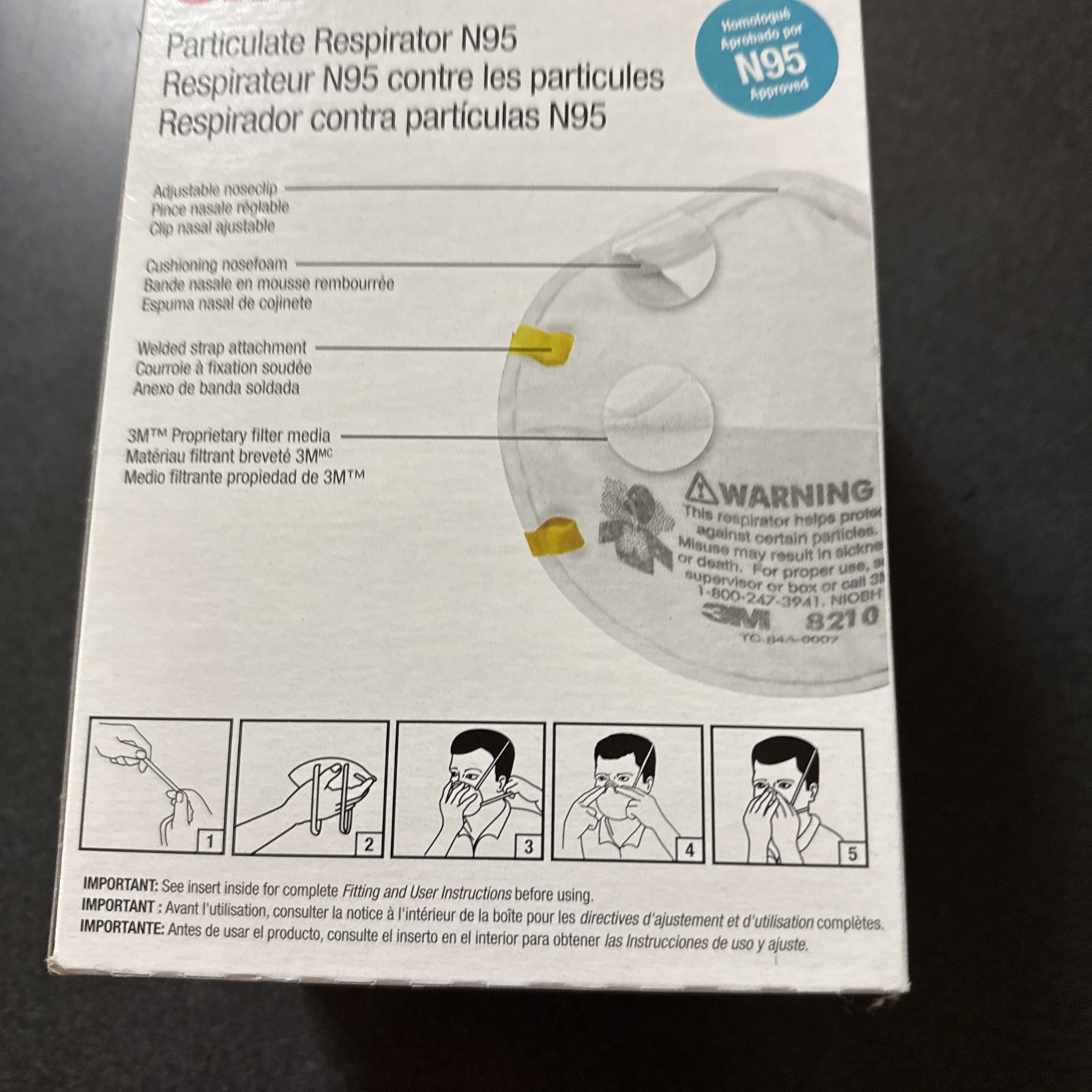 ONE CASE ( 8 BOXES) 3M Particulate Respirator N95 8210 20 Disposable Mask