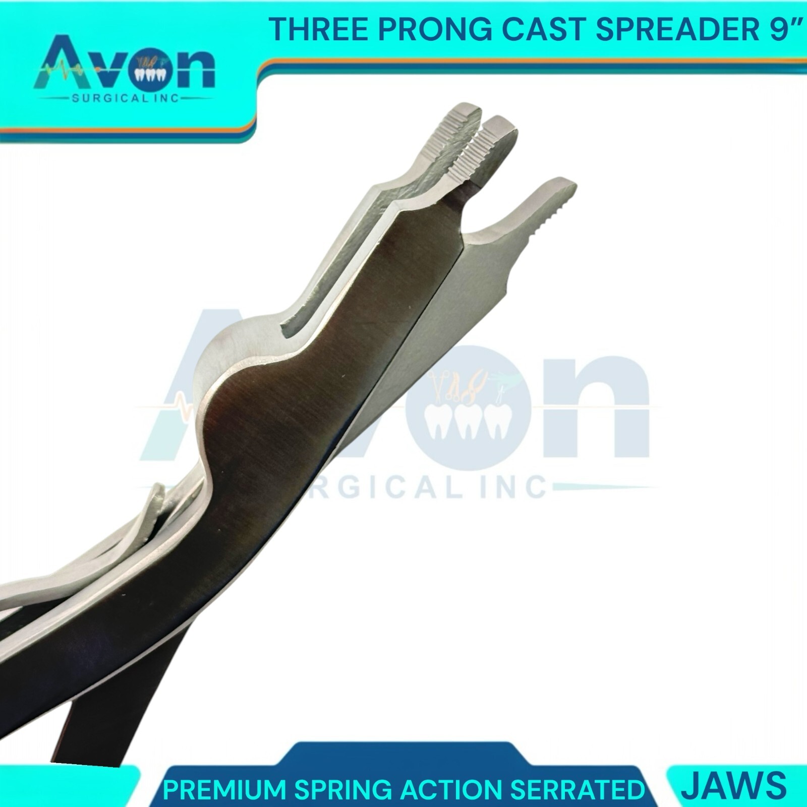 9in Cast Spreading Removing Pliers, 3-Prong Serrated, Spring-Action,German Steel