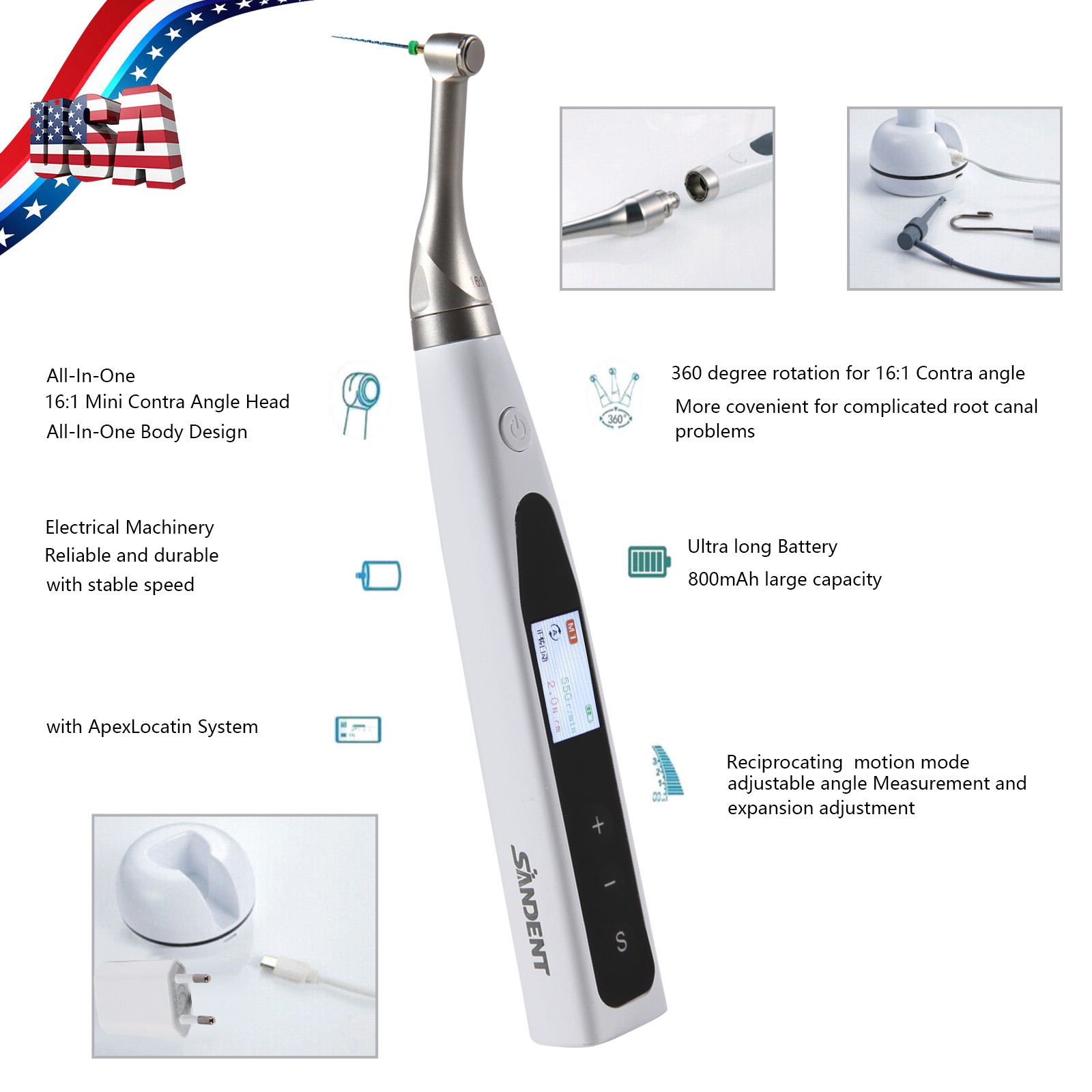 SANDENT Dental Endo Motor Reciprocating with Built-in Apex Locator 6:1