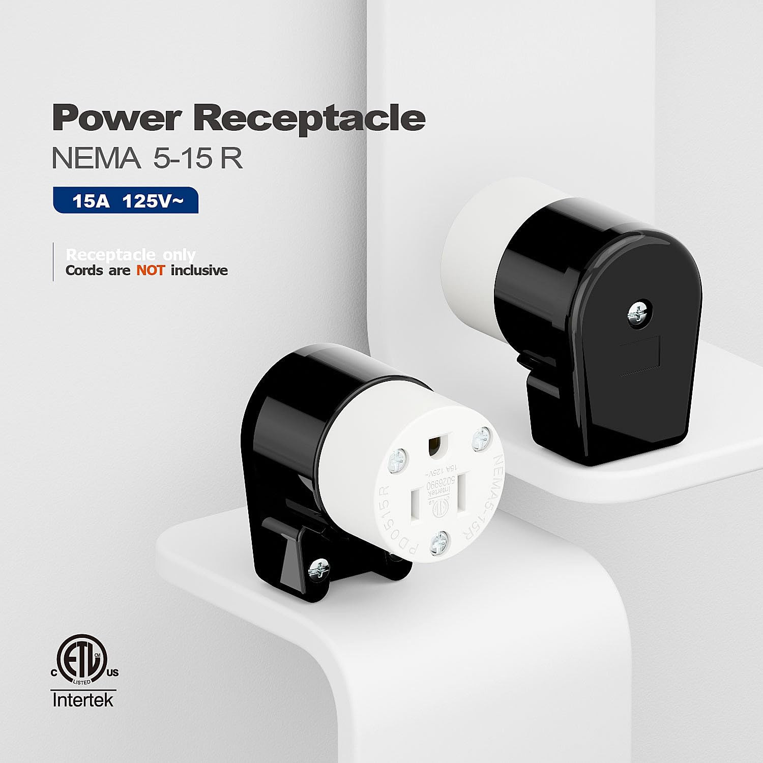 Nema 5-15R/5-15C Female Socket, Right Angle 5-15R Connector ETL Listed 15AMP/125