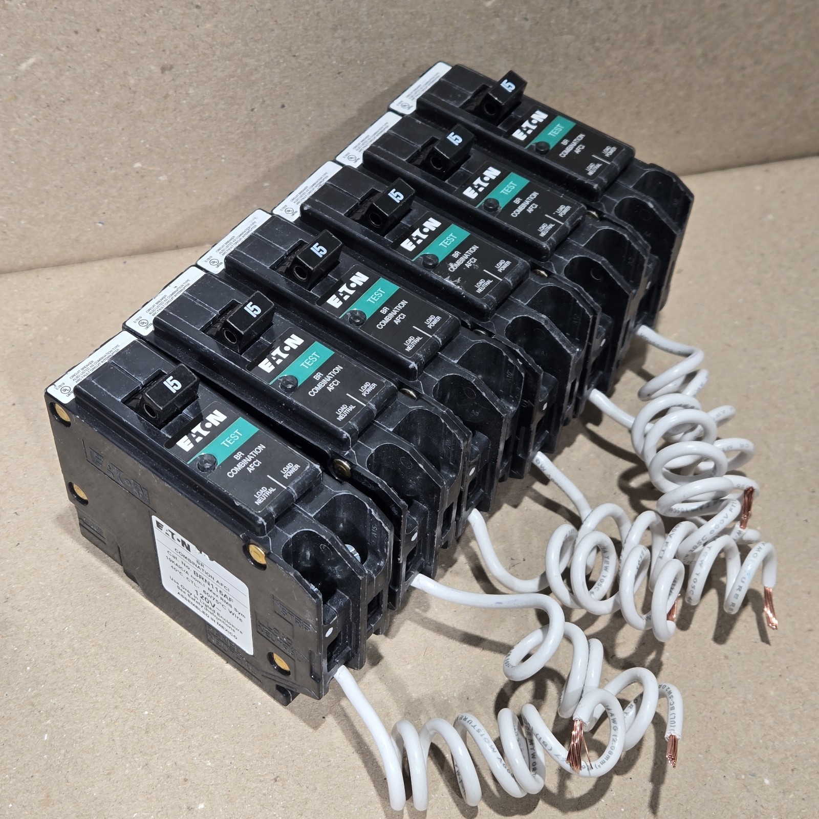 Lot of 6 Eaton BRN115AF – 15A – 1P – 120/240V Combination AFCI Circuit Breaker
