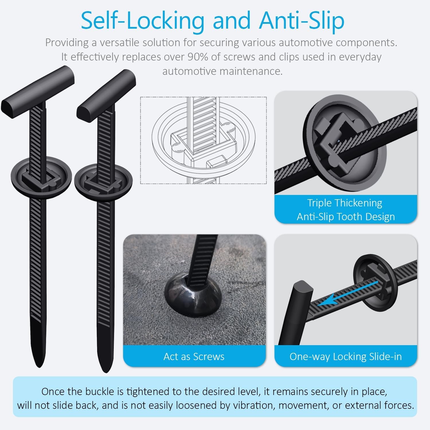 Nylon Universal Cable Tie Buckle, Heavy Duty Self-Locking Nylon Zip Ties Holder