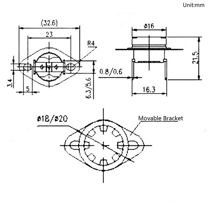 KSD302 Thermal Thermostat Temperature Thermal Control Switch 40°C~180°C 16A 250V