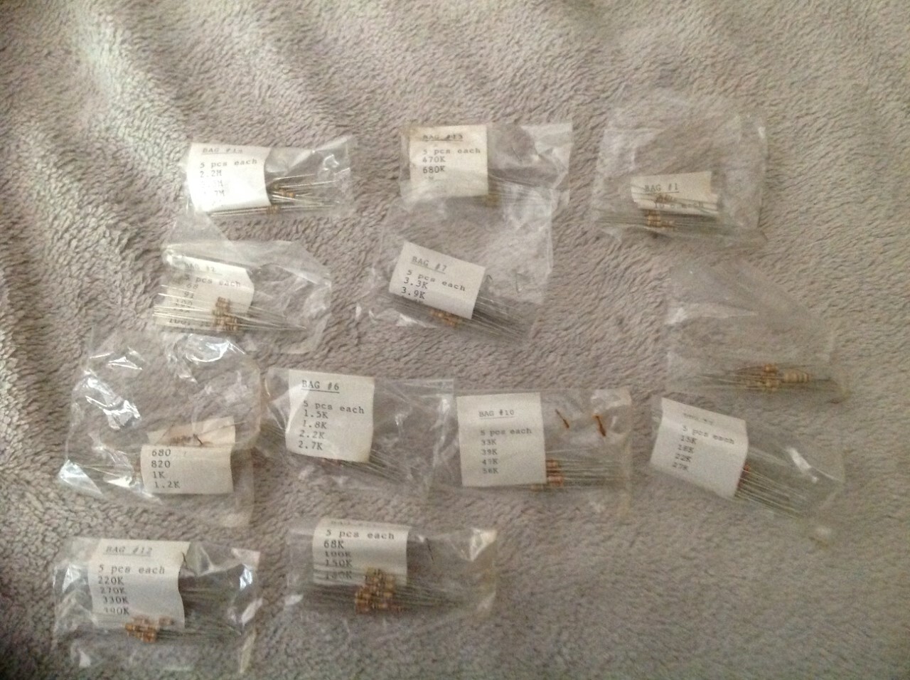 appx 200 Piece Carbon Film Resistors Includes Assortment of 1/4 Watt, 1W,