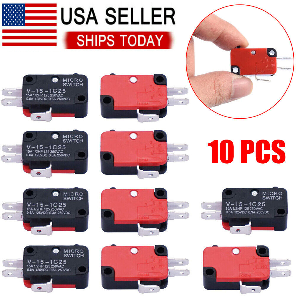 10 PCS Micro Limit Switch V-15-1C25 SPDT Momentary Snap Button AC 250V 15A