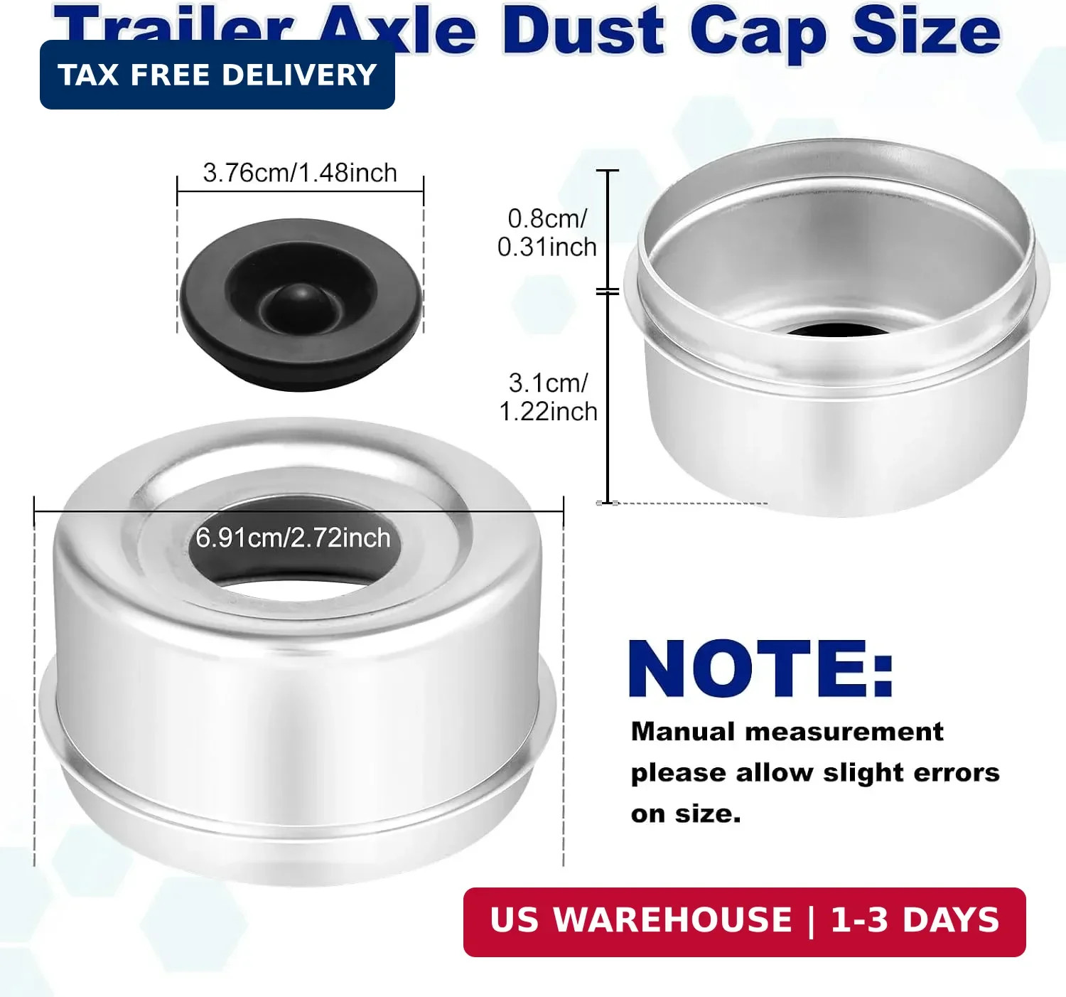 4Pack 2.72» Trailer Hub Cap Trailer Wheel Bearing Dust Cap with Extra 4 Rubber