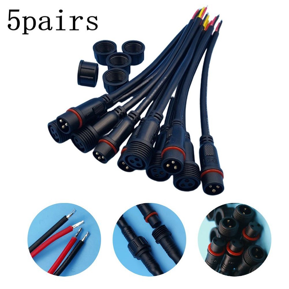 5 *Pair 2/3 Pin 22AWG Wire Light Bar Connector 6A LED Male And Female Cable New