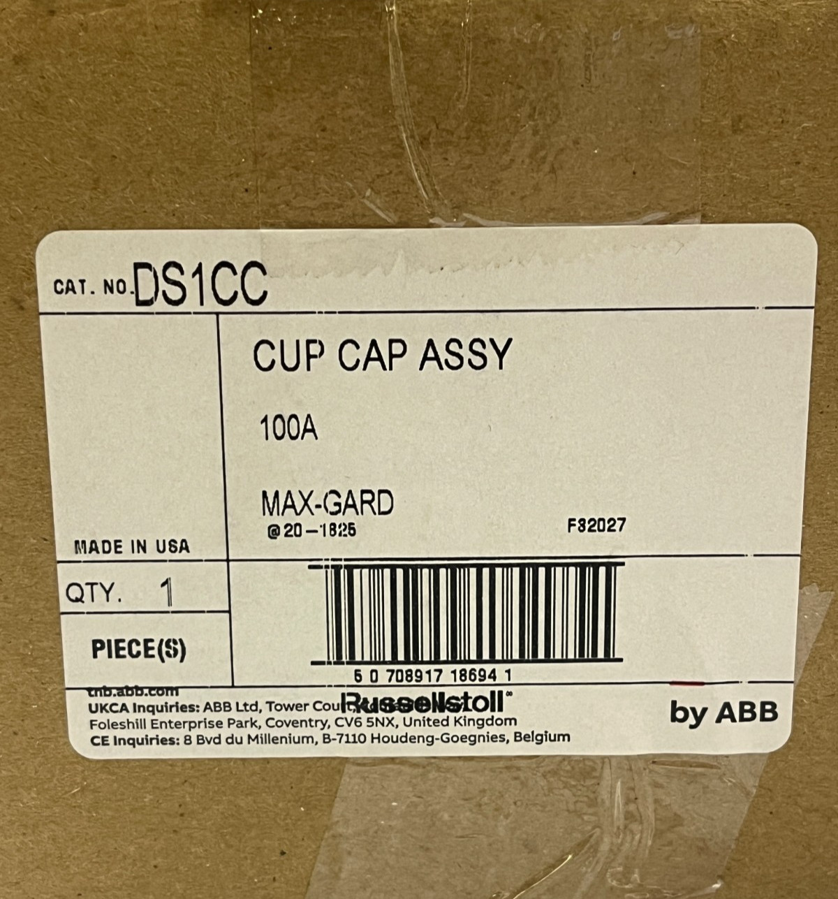 New NIB ABB DS1CC Cup Cap ASSY 100A