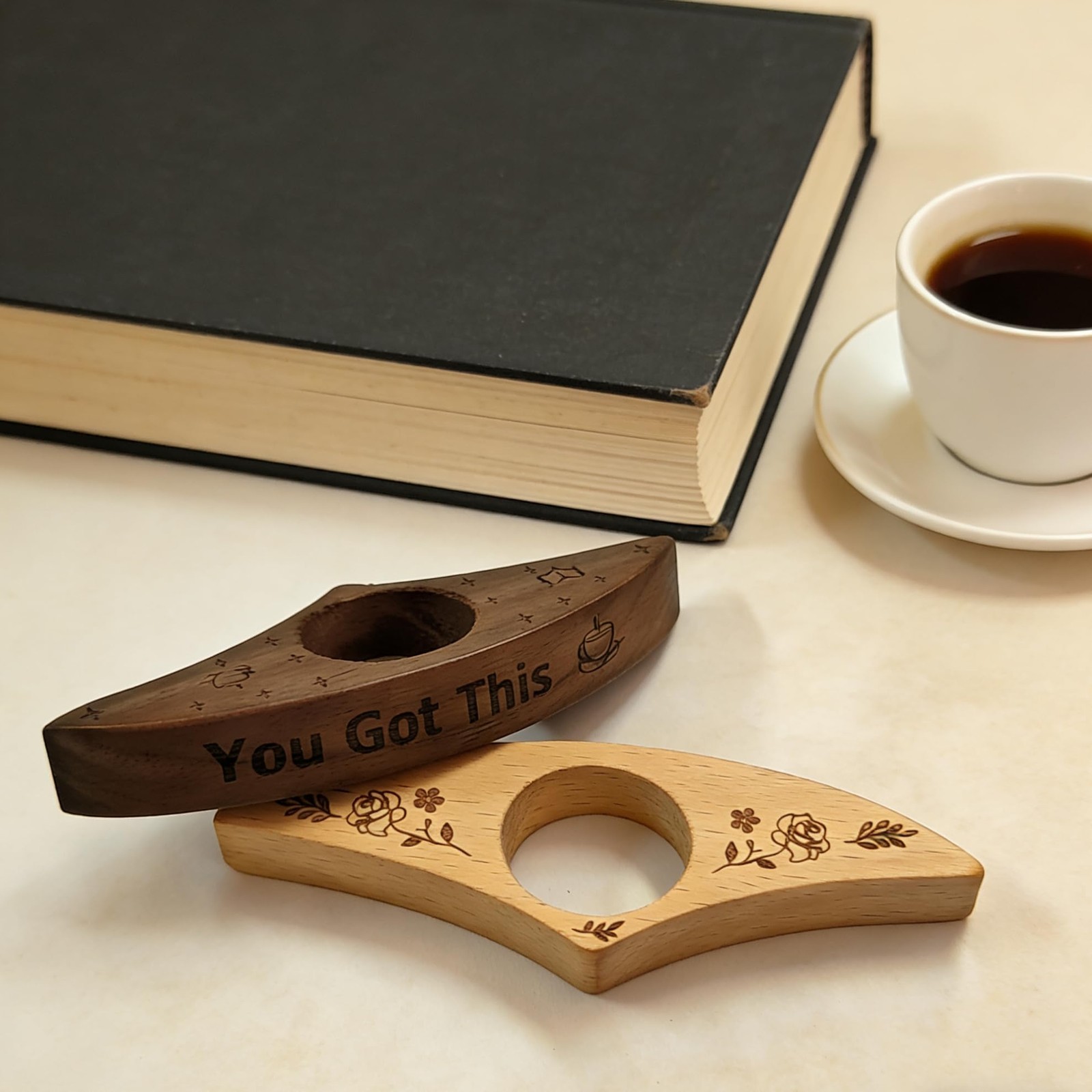 2PCS Book Page Holder,Handmade Walnut Thumb Bookmark,Wooden Page Holders for Rea