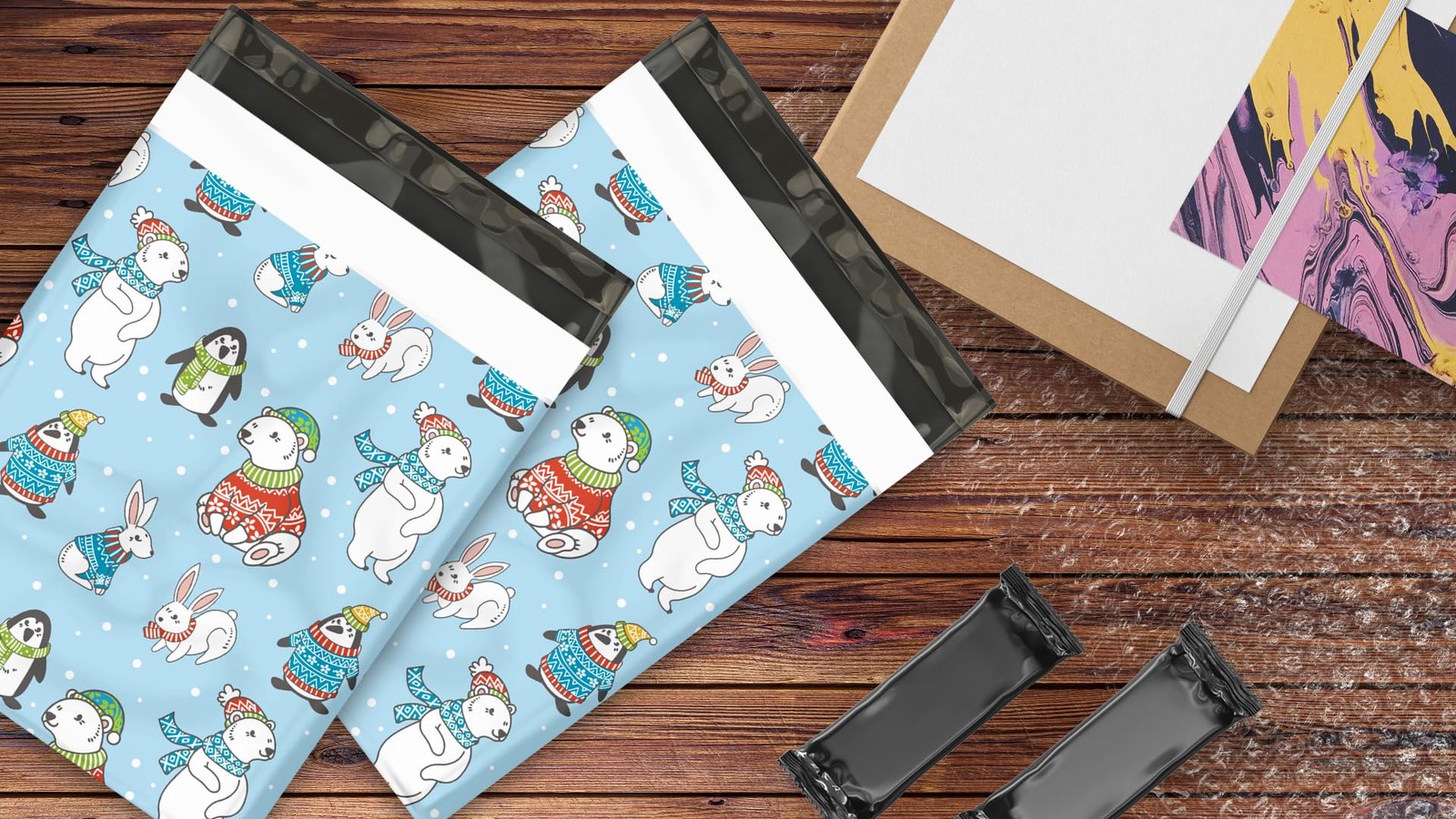 10×13 (100) Winter Animals Poly Mailers Christmas Designer Self Sealing Water…