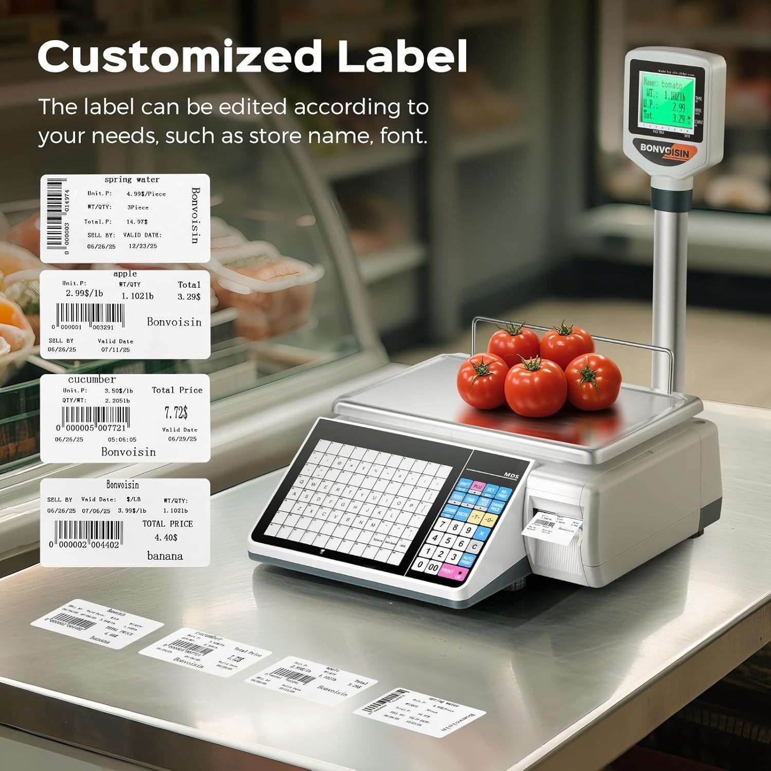 Bonvoisin Label Printing Scale 33lbs Price Scale With Label Print #2089J UP1