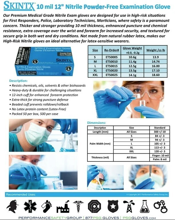 Skintx 10 Mil Nitrile Exam Gloves 12 inch Cuffs Size Large ET50015 Case of 500