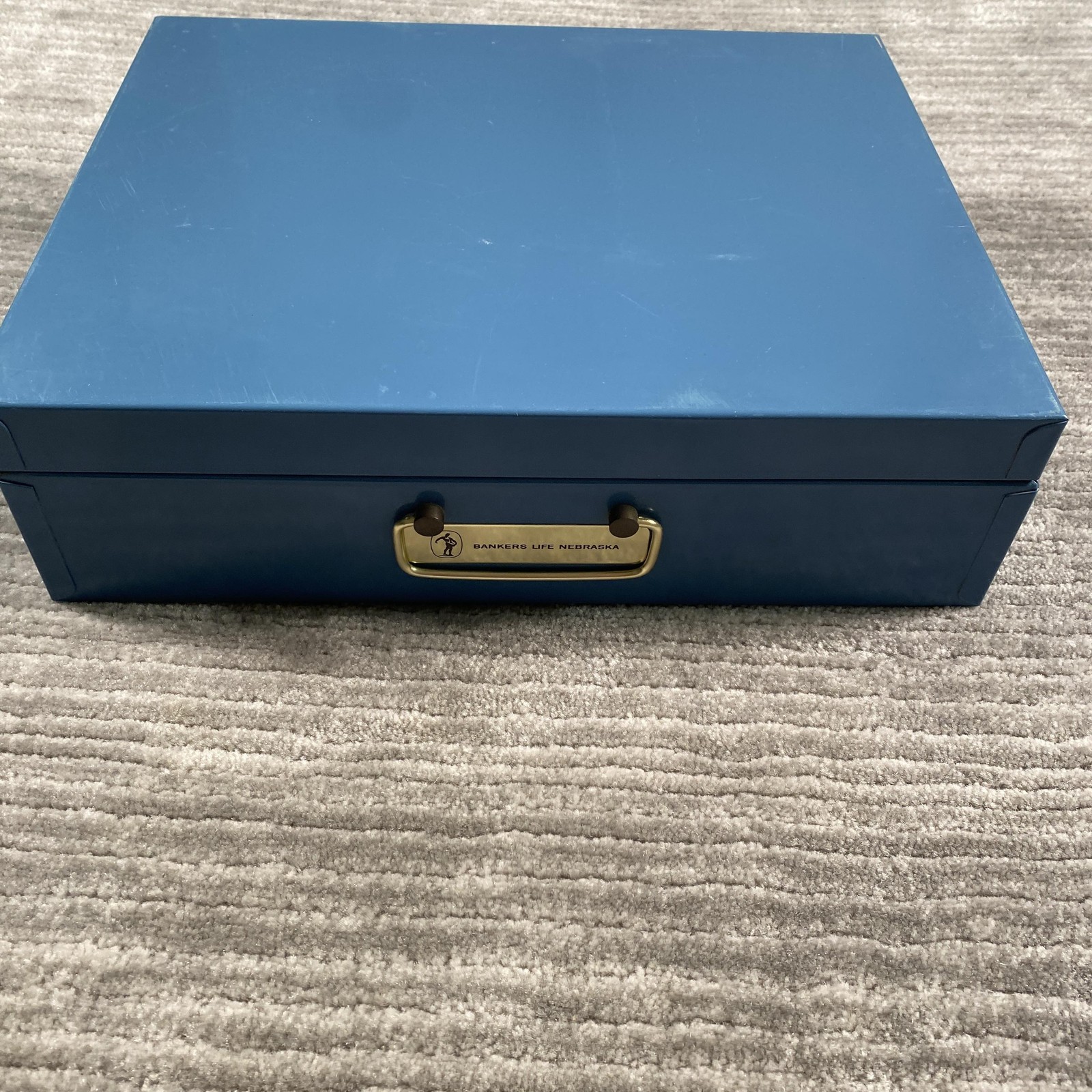 Vintage Bemis & Call Sesamee Policy Box Blue Steel Combination Lock Box Bankers