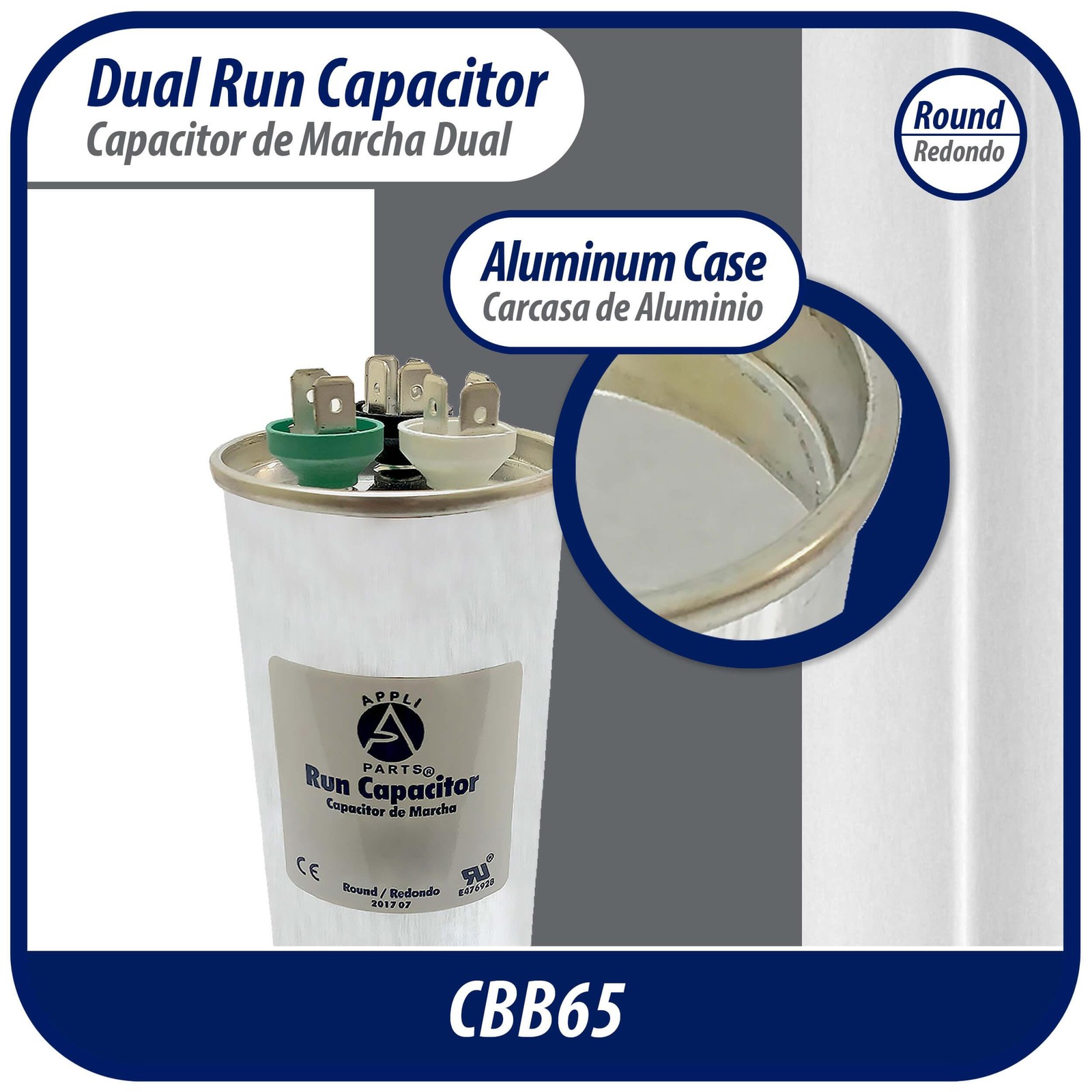 Appli Parts Dual Run Capacitor for ac 60+7.5 Mfd uF (microfarads) 370VAC CBB65 R