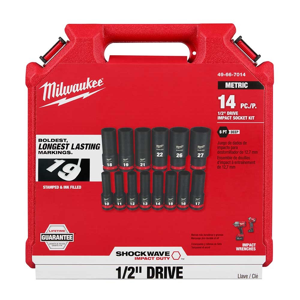 Milwaukee 49-66-7014 SHOCKWAVE 1/2″ Impact Duty Metric Deep Socket Set – 14 PC