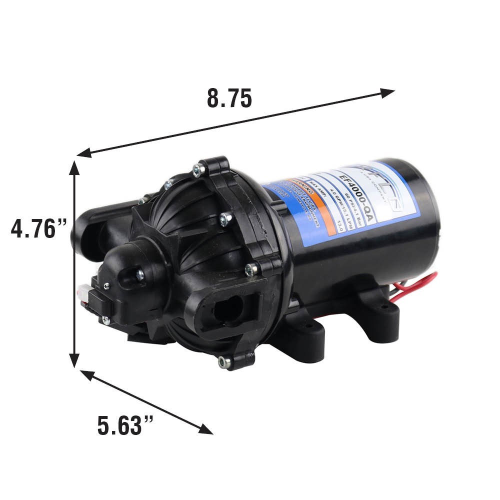 Everflo EF4000-QA 12V Diaphragm Sprayer Pump – 4.0GPM, 60 PSI Max, 3/4″ QA Ports