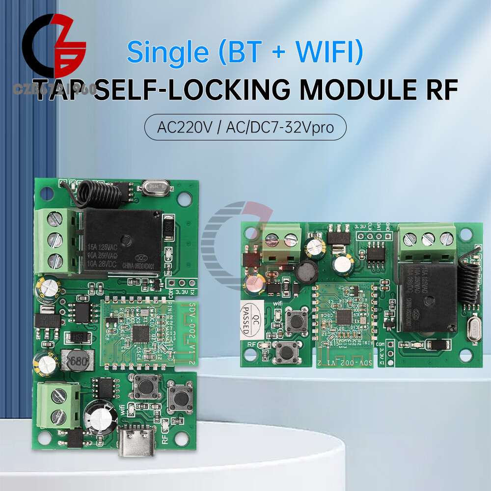 AC/DC7-32V/AC220V 1-CH Pro Self-Locking APP Smart WIFI Bluetooth Relay Module