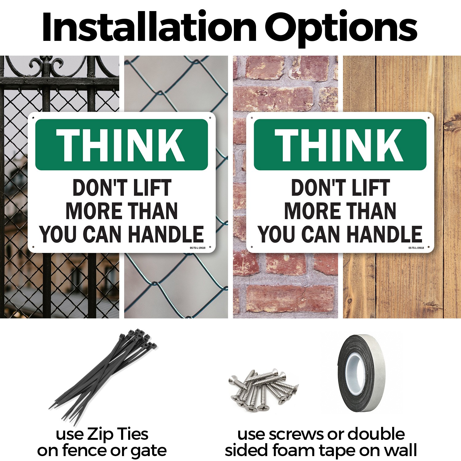 Don’t Lift More Than You Can Handle OSHA Think Sign Metal, Decal – 5 or 10 Pack