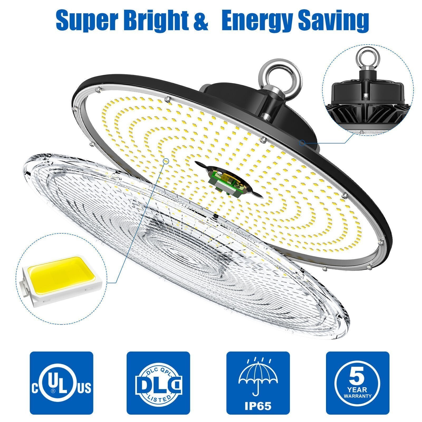 6 PACK 150W UFO Led High Bay Light Commercial Factory Warehouse Shop Light 5000K